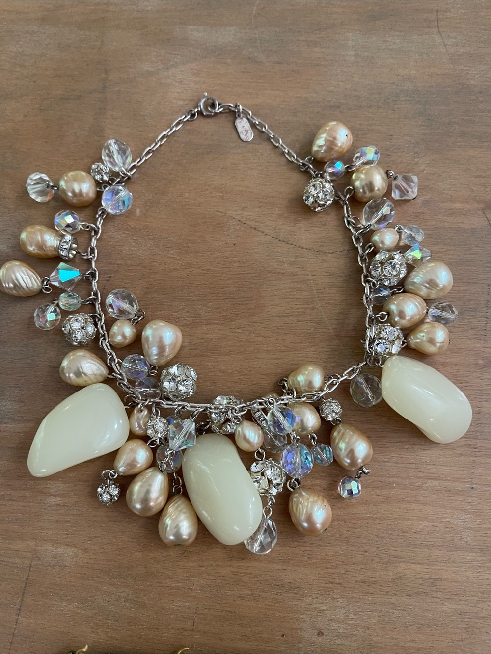 Vintage Donna Karan New York Statement Pearl & Crystal necklace- Cream